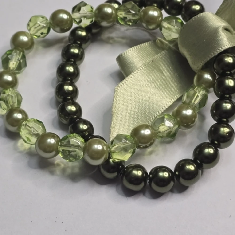Treska Olive And‎ Lime Green Beaded Bracelet Set New